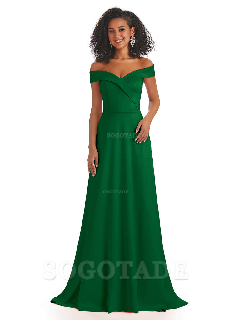 Soft Satin Off The Shoulder Long A-Line African Bridesmaid Dresses prom dress stores ﻿