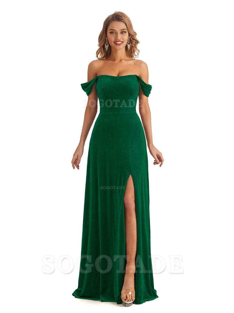 Elegant Mermaid Off The Shoulder Unique Velvet Side Slit Backless Long