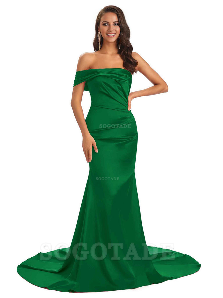 Sexy Soft Satin One Shoulder Long Unique Mermaid Bridesmaid Dresses Elegant Evening Party Dress