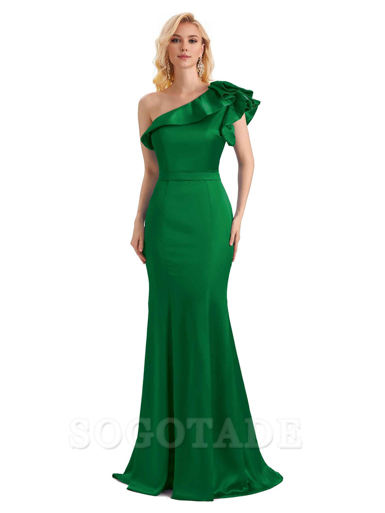 One Shoulder Long Mermaid Bridesmaid Dresses Soft Satin Charming Evening Party Dress