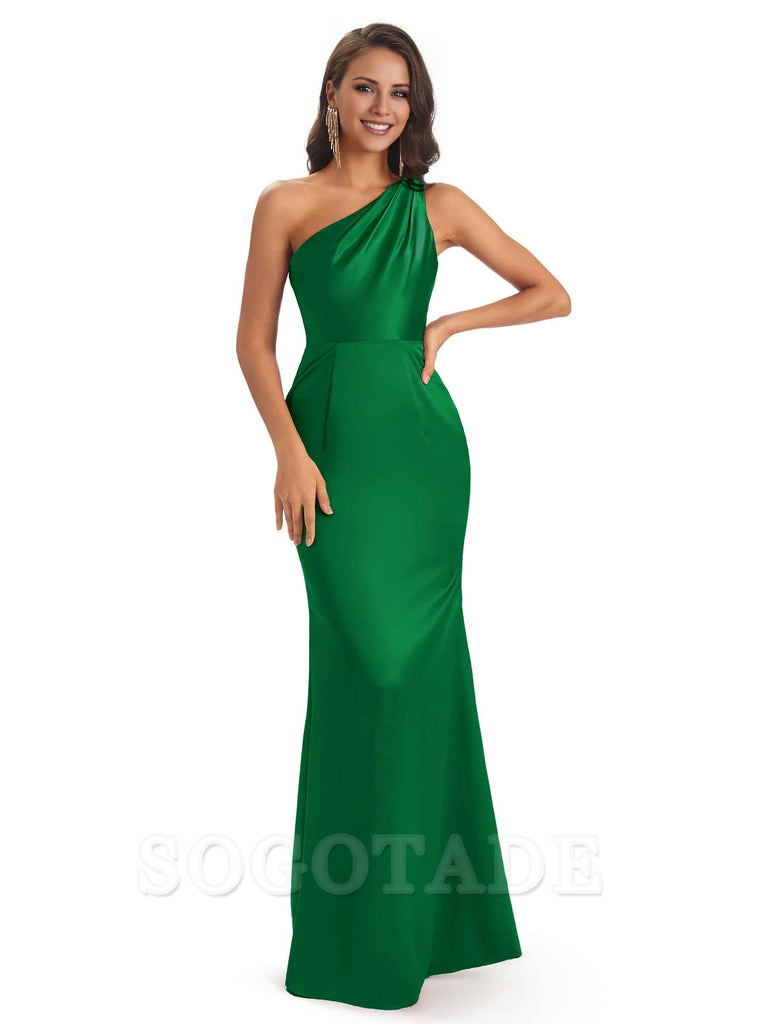 One Shoulder Long Mermaid Bridesmaid Dresses Sexy Soft Satin Elegant Evening Party Dress