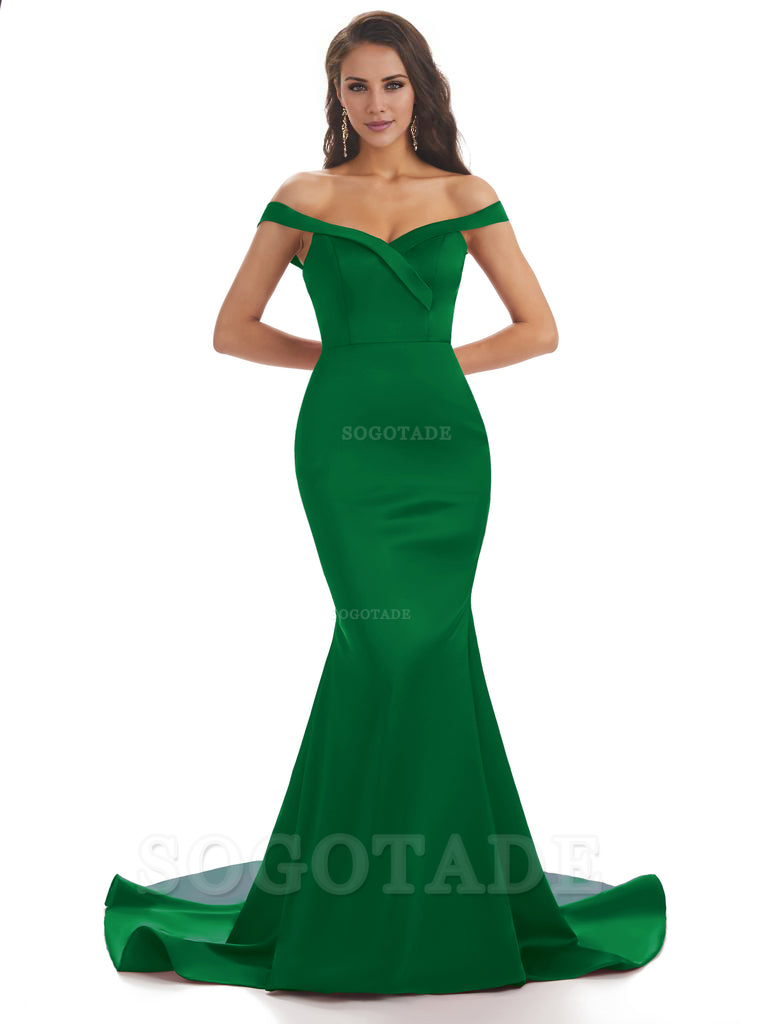 Elegant Off The Shoulder Soft Satin Mermaid Long Bridesmaid Dresses Charming Evening Party Dress