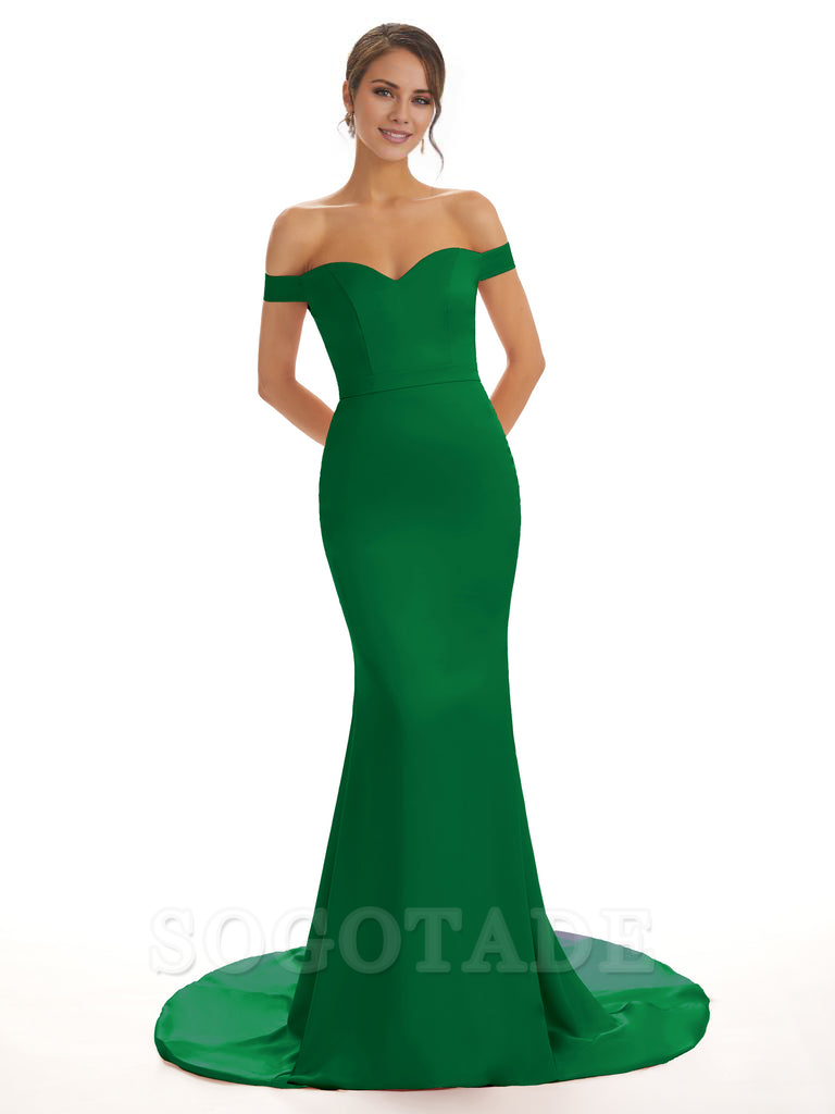 Elegant Off The Shoulder Satin Long Mermaid Bridesmaid Dresses