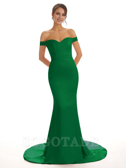 Elegant Off The Shoulder Satin Long Mermaid Bridesmaid Dresses