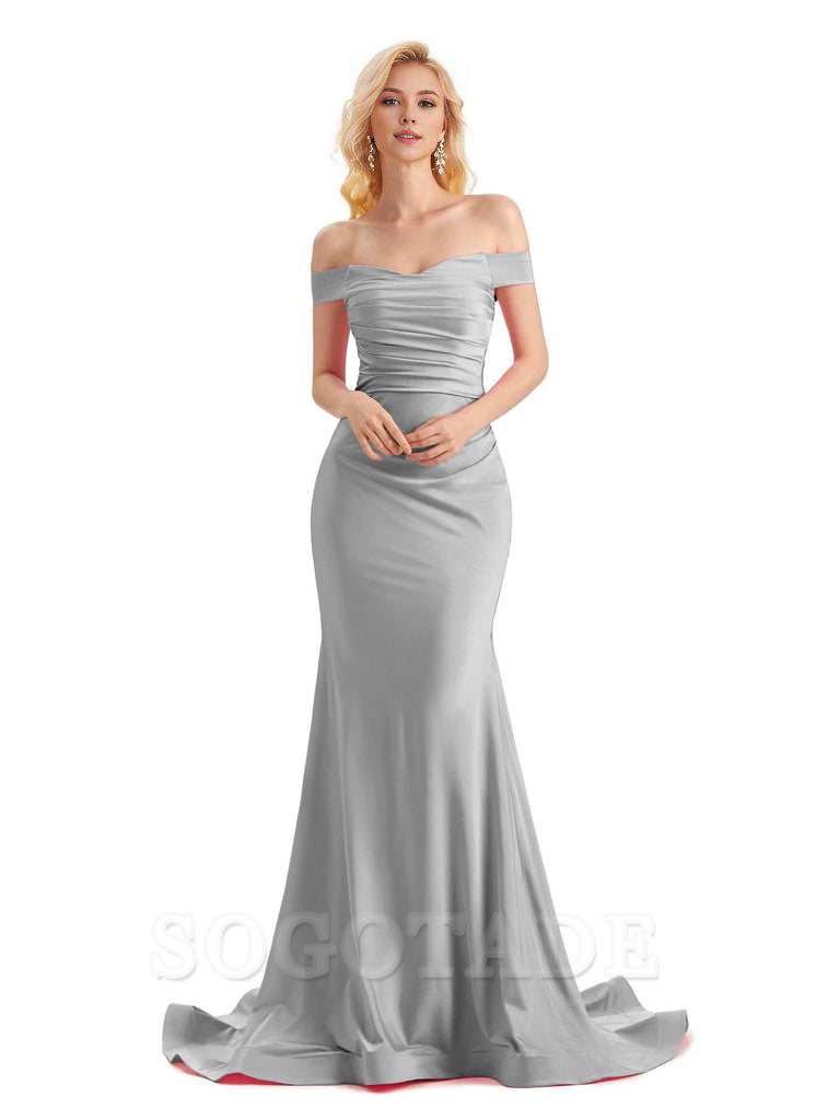 Sexy Mermaid Off The Shoulder Stretchy Jersey Formal Bridesmaid Dresses Long Wedding Guest Dress