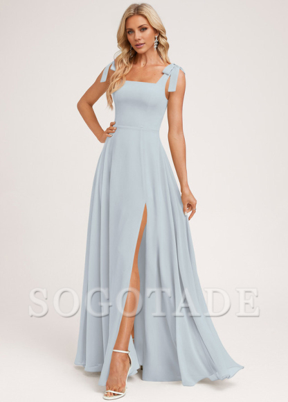 A-shaped square bow landing chiffon bridesmaid dress