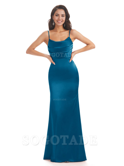 Mermaid Spaghetti Straps Satin formal dresses evening gown Bridesmaid Dresses With Side Slit 