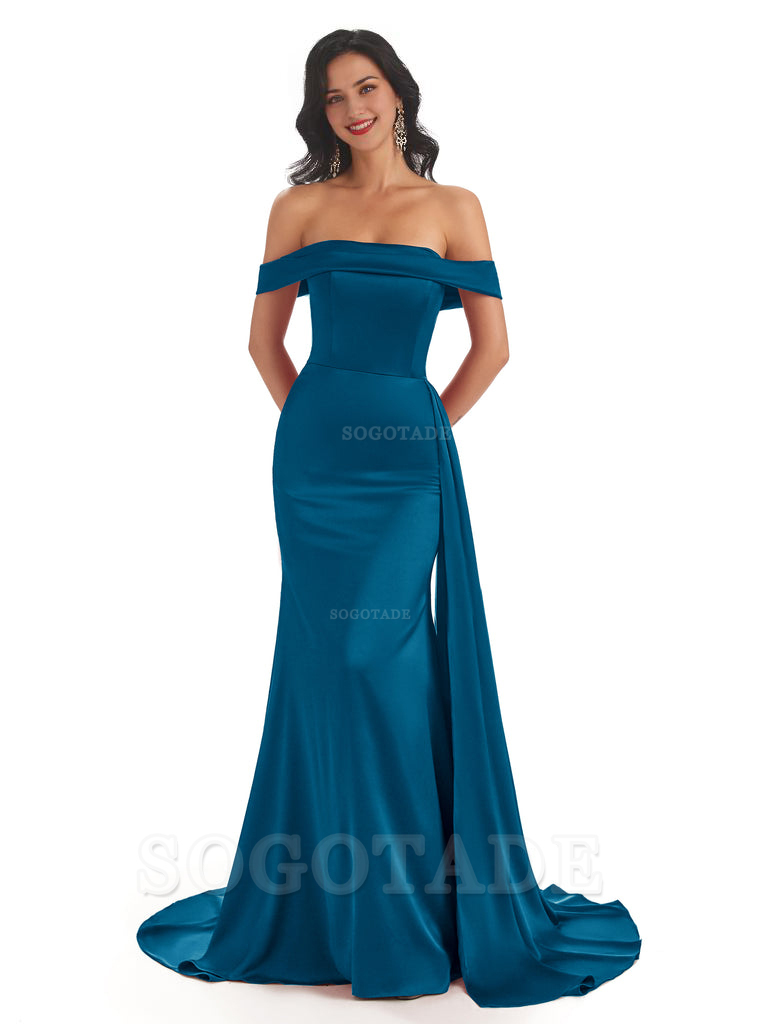 Sexy Off The Shoulder Soft Satin Mermaid Long Bridesmaid Dresses Gown prom shop dresses