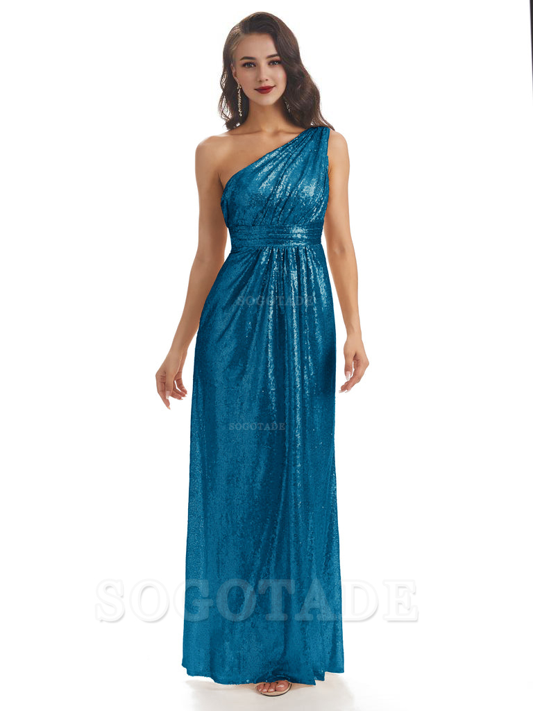 Sexy Sequin One Shoulder Sleeveless Long Mermaid Bridesmaid Dresses prom shop dresses