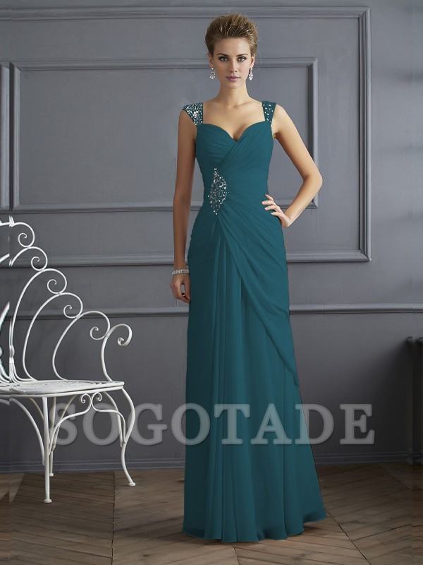 Bodyguard/Pillar Shoulder Mother of the bride dress Official Wedding Guests Landing Long Sleeveless Thin Shoulder Straps Chiffon Water Diamond Ruffle Decoration