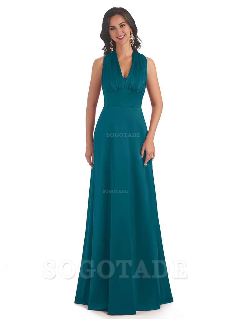 Convertiable Soft Satin A-Line Long Wedding Bridesmaid Dresses Online prom dress in store