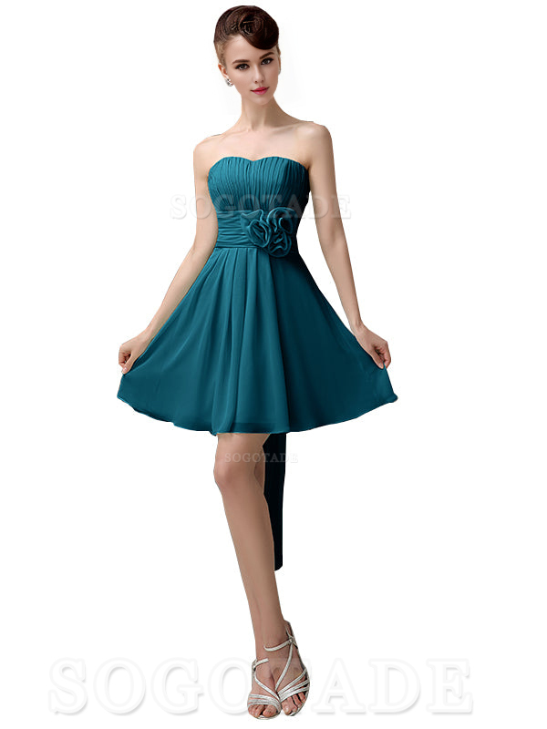 A-Line Off Shoulder Sweatheart Chiffon Short With Flower Bridesmaid Dresses Formal Women's Dresses Wedding Guests Dresses