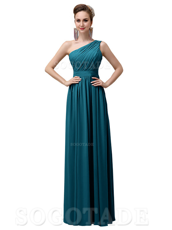 Charming One-Shoulder A-Line Chiffon Pleated Floor-Length Long Elegant Bridesmaid Dresses Formal Women's Dresses Wedding Guests Dresses