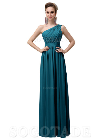 Charming One-Shoulder A-Line Chiffon Pleated Floor-Length Long Elegant Bridesmaid Dresses Formal Women's Dresses Wedding Guests Dresses