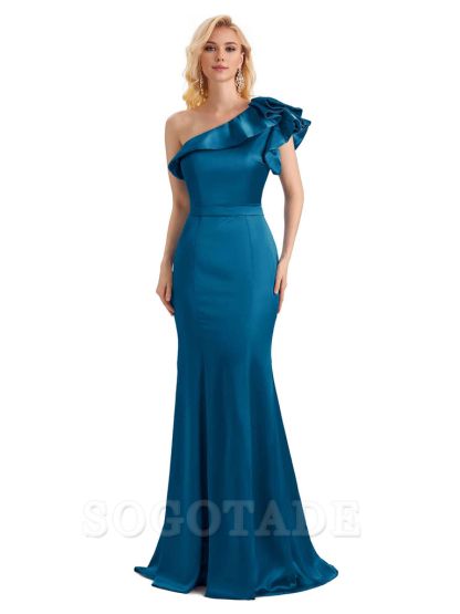 One Shoulder Long Mermaid Bridesmaid Dresses Soft Satin Charming Evening Party Dress