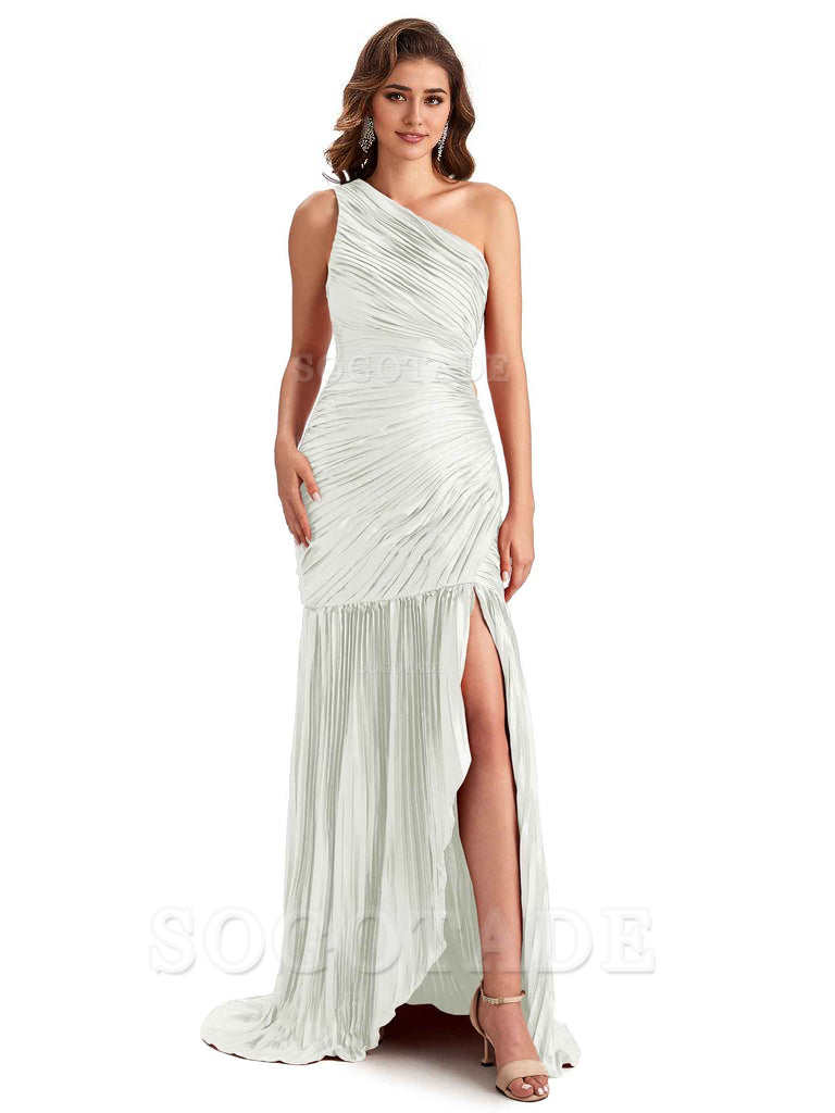 Sexy Side Slit Mermaid Soft Satin One Shoulder Long Ladies Bridesmaid Dresses Online