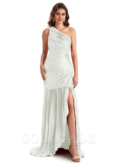 Sexy Side Slit Mermaid Soft Satin One Shoulder Long Ladies Bridesmaid Dresses Online