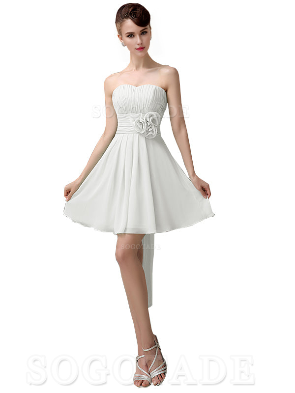 A-Line Off Shoulder Sweatheart Chiffon Short With Flower Bridesmaid Dresses Formal Women's Dresses Wedding Guests Dresses