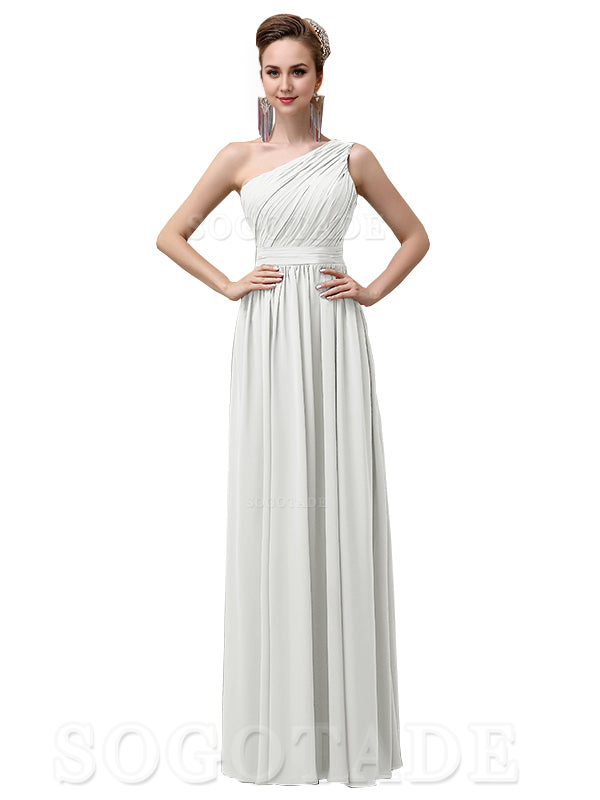 Charming One-Shoulder A-Line Chiffon Pleated Floor-Length Long Elegant Bridesmaid Dresses Formal Women's Dresses Wedding Guests Dresses