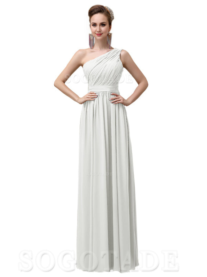 Charming One-Shoulder A-Line Chiffon Pleated Floor-Length Long Elegant Bridesmaid Dresses Formal Women's Dresses Wedding Guests Dresses