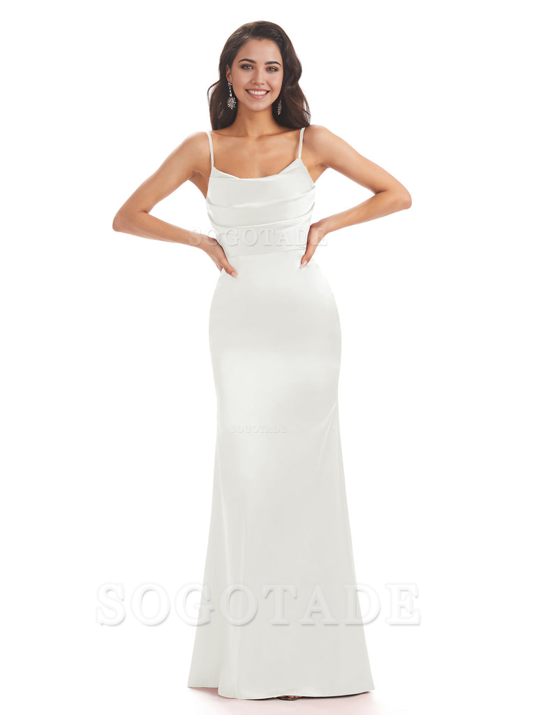 Mermaid Spaghetti Straps Satin formal dresses evening gown Bridesmaid Dresses With Side Slit 