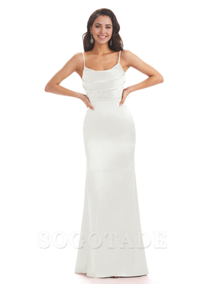 Mermaid Spaghetti Straps Satin formal dresses evening gown Bridesmaid Dresses With Side Slit 