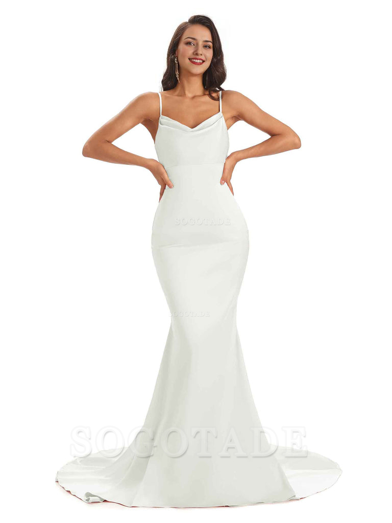 Sexy Backles Soft Satin Spaghetti Straps Maxi Mermaid Bridesmaid Dresses Online prom shop dresses