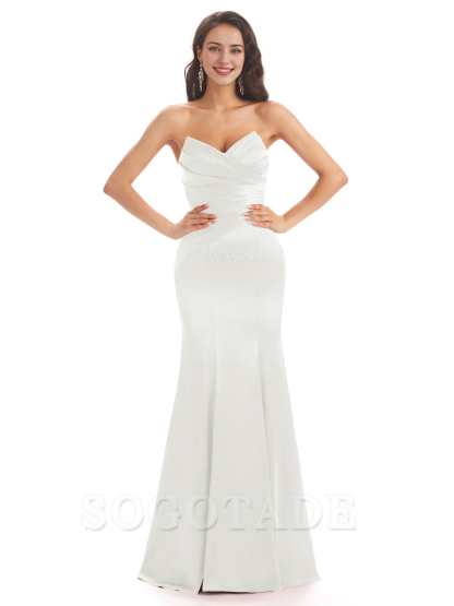 Simple Strapless Sweetheart Soft Satin Mermaid Long Bridesmaid Dresses prom shop dresses