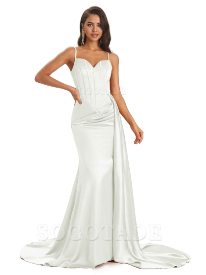 Sheath Spaghetti Satin Straps Floor-Length formal dresses evening gown Bridesmaid Dresses