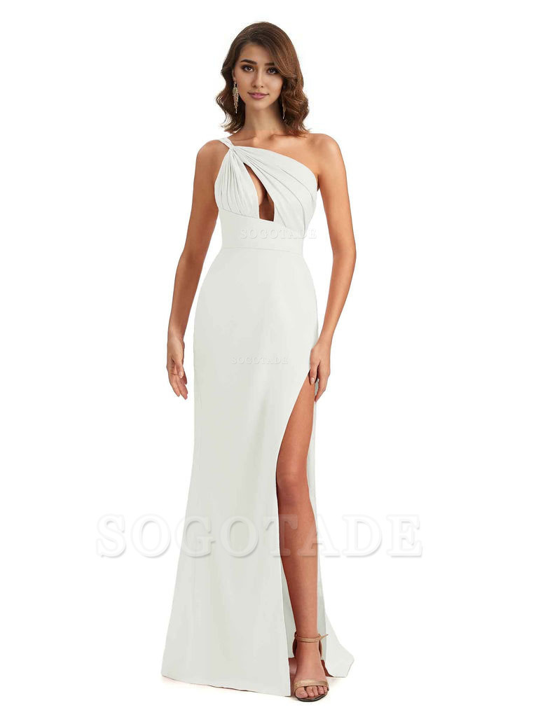 Sexy One Shoulder Silky Satin Unique Long Ladies Bridesmaid Dress For Wedding