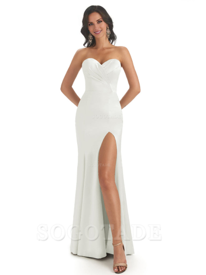 Simple Soft Satin Side Slit Sweetheart Long Mermaid Bridesmaid Dresses Elegant Evening Party Dress