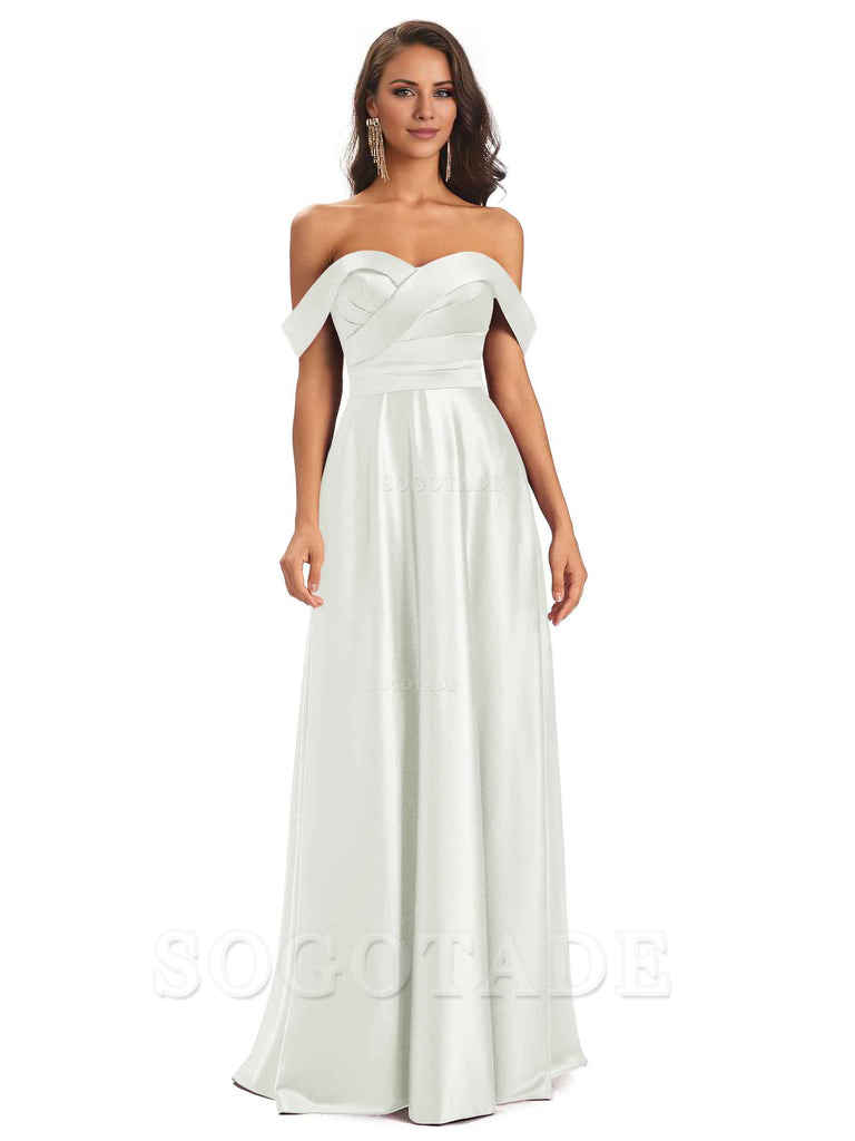 Sexy Soft Satin Off The Shoulder A-Line Long Bridesmaid Dresses Elegant Evening Party Dress
