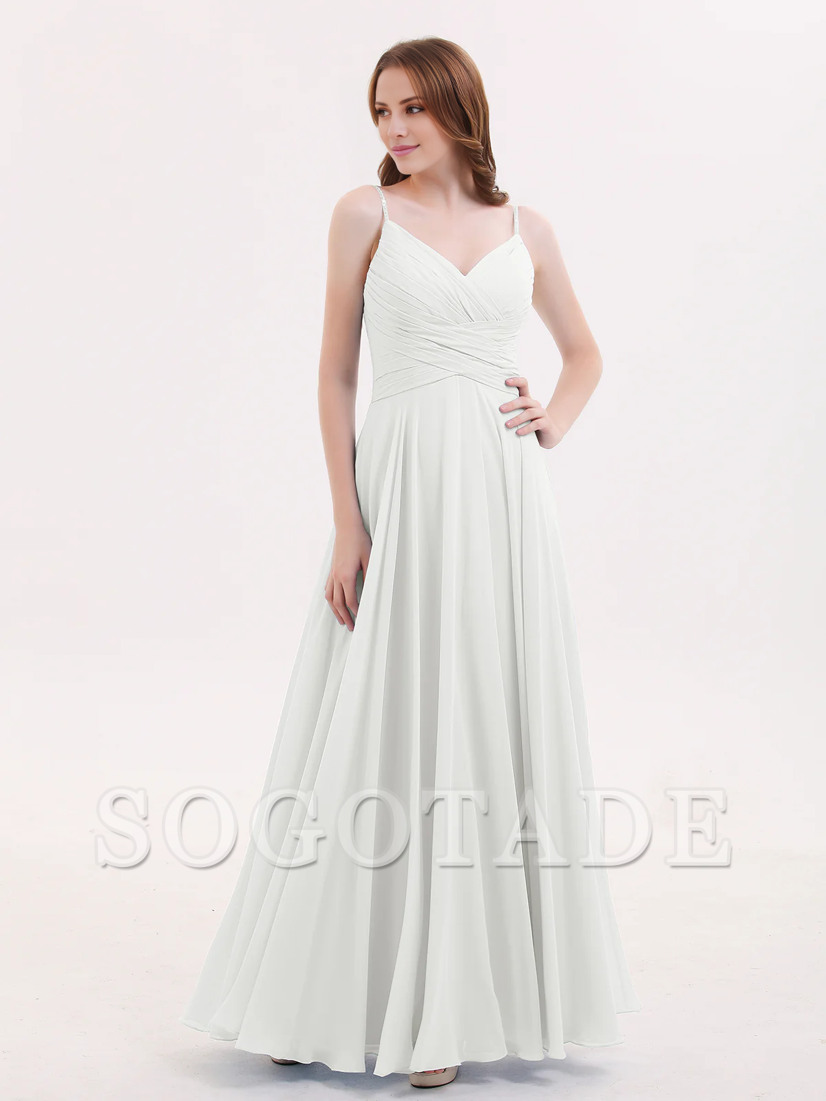 V-neck Fine Shoulder Strap Floor Length Chiffon Bridesmaid Dresses Online