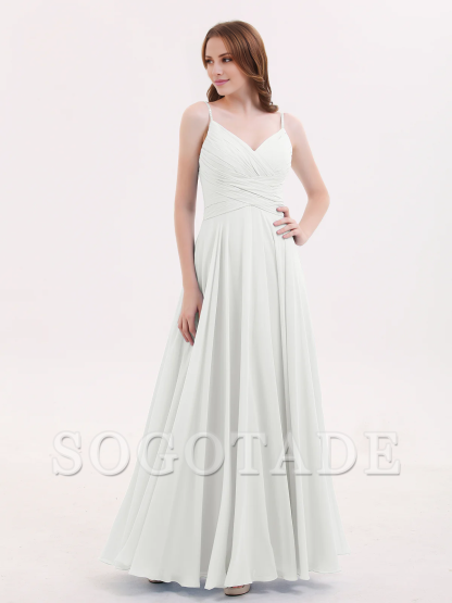 V-neck Fine Shoulder Strap Floor Length Chiffon Bridesmaid Dresses Online