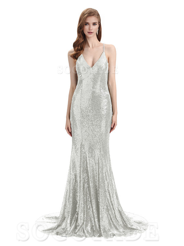 Deep V Neck Sexy Spaghetti Strap Backless Sequins Floor-Length Bridesmaid Dresses Bridesmaid Dresses Formal Women's Dresses Wedding Guest Dresses