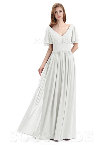 A-Line Chiffon Short Sleeves Elegant Floor-Length Bridesmaid Dresses Formal Women's Dresses Wedding Guests Dresses