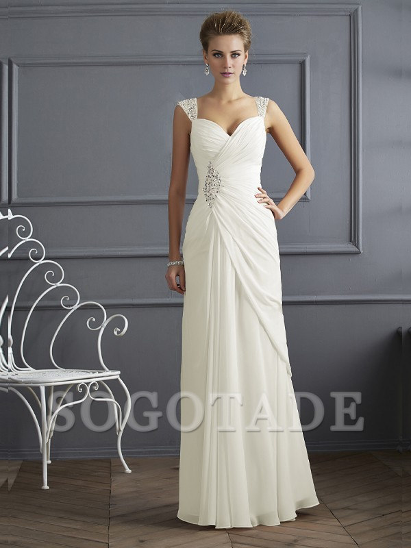 Bodyguard/Pillar Shoulder Mother of the bride dress Official Wedding Guests Landing Long Sleeveless Thin Shoulder Straps Chiffon Water Diamond Ruffle Decoration