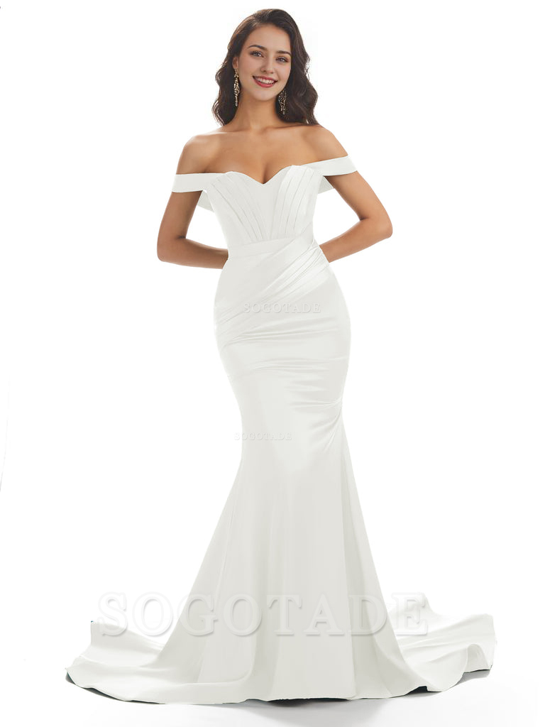 Sexy Mermaid Off The Shoulder Floor-Length Long Soft Satin Bridesmaid Dresses Online prom shop dresses