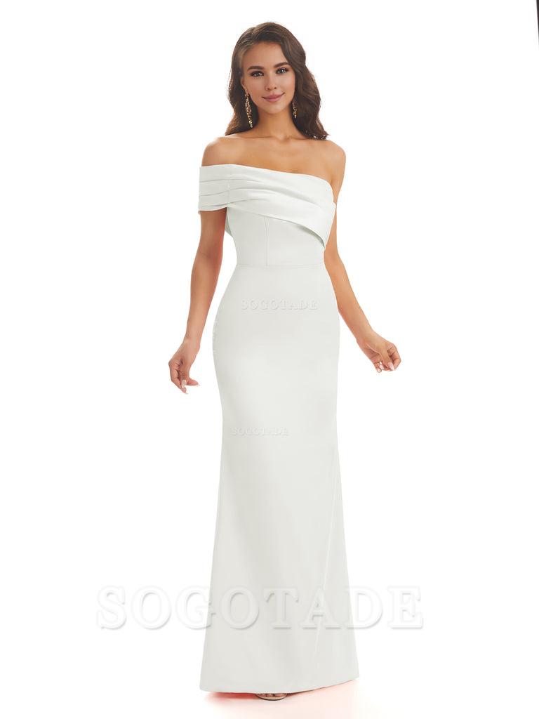 Soft Satin Sexy Side Slit One Shoulder Long Mermaid Bridesmaid Dresses Online prom dress in store