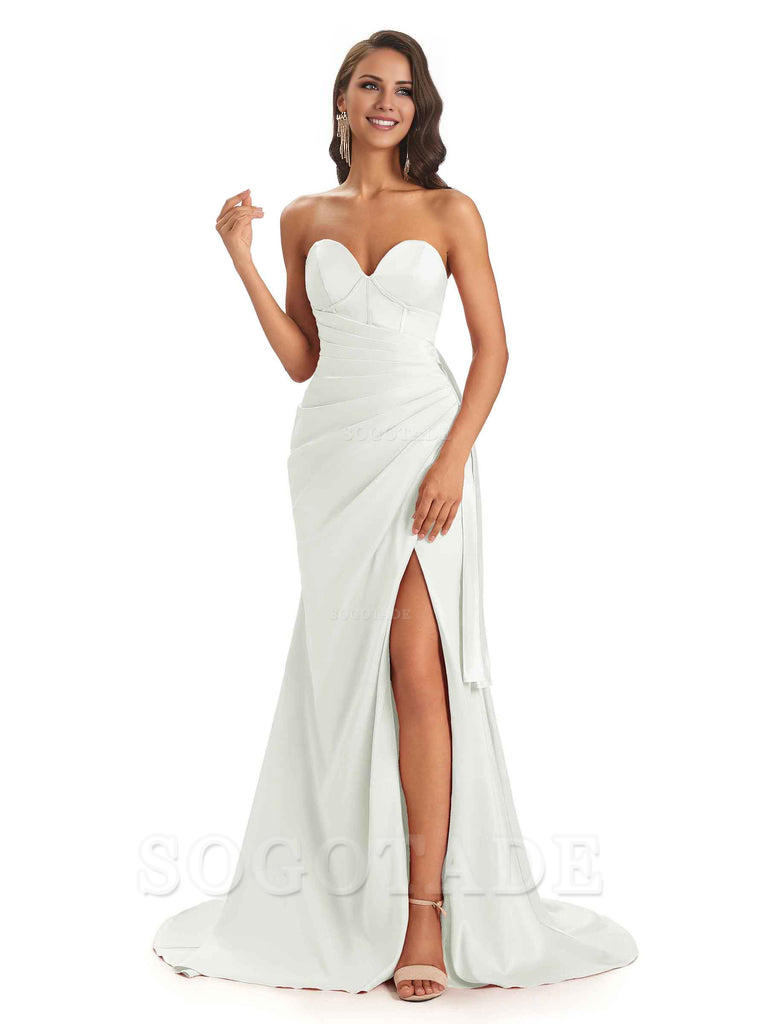 Sexy Soft Satin Side Slit Sweetheart Long Mermaid African Bridesmaid Dresses Elegant Evening Party Dress