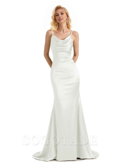 Elegant Soft Satin Criss Cross Long Mermaid Bridesmaid Dresses Charming Evening Party Dress