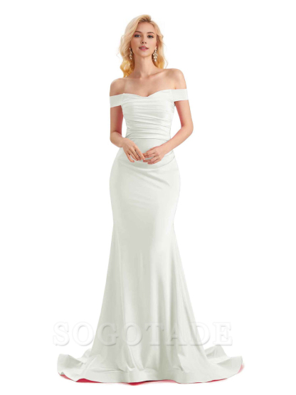 Sexy Mermaid Off The Shoulder Stretchy Jersey Formal Bridesmaid Dresses Long Wedding Guest Dress