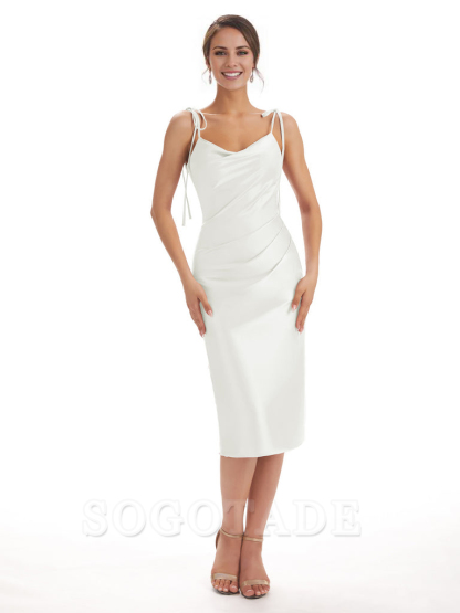 Tea Length Midi Short Bridesmaid Dresses Spaghetti Straps Satin Elegant Evening Party Dress