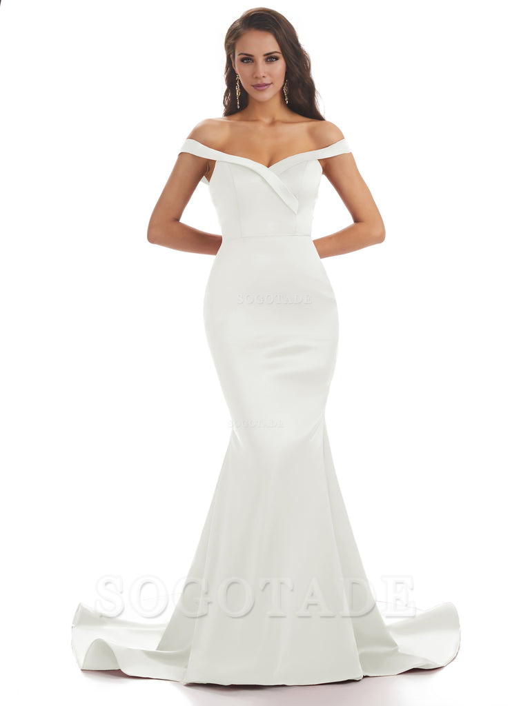 Elegant Off The Shoulder Soft Satin Mermaid Long Bridesmaid Dresses Charming Evening Party Dress