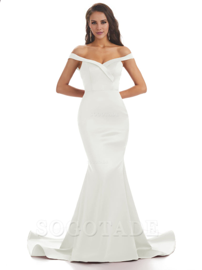 Elegant Off The Shoulder Soft Satin Mermaid Long Bridesmaid Dresses Charming Evening Party Dress