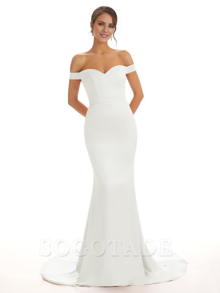 Elegant Off The Shoulder Satin Long Mermaid Bridesmaid Dresses