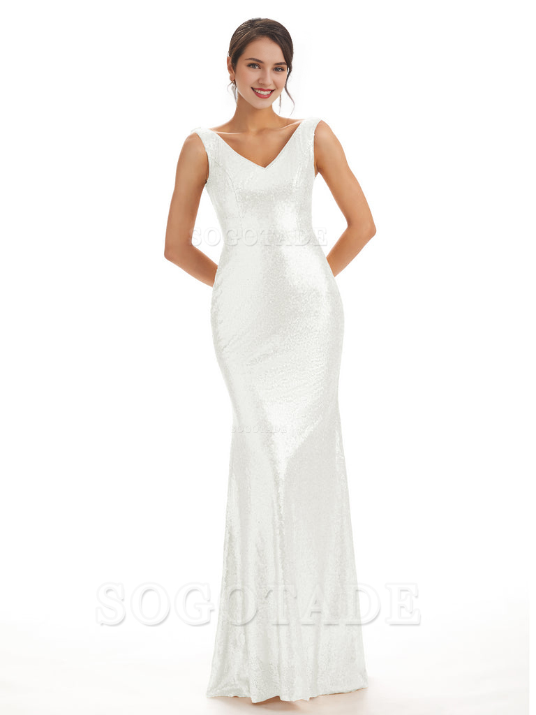 Sleeveless V Neck Mermaid Cultivate oneself Sequin Shining Luxury Bridesmaid Dresses Formal Women's Dresses Wedding Guest Dresses