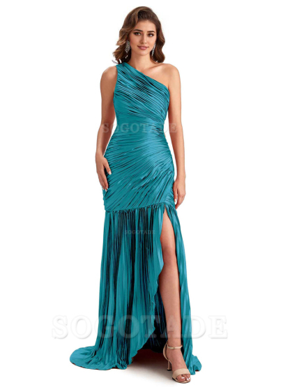 Sexy Side Slit Mermaid Soft Satin One Shoulder Long Ladies Bridesmaid Dresses Online