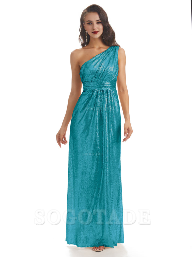 Sexy Sequin One Shoulder Sleeveless Long Mermaid Bridesmaid Dresses prom shop dresses