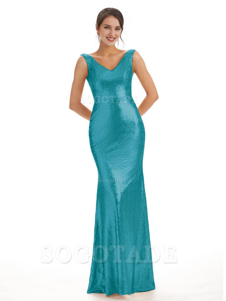 Sleeveless V Neck Mermaid Cultivate oneself Sequin Shining Luxury Bridesmaid Dresses Formal Women's Dresses Wedding Guest Dresses